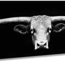 QIXIANG Longhorn Cow Canvas Wall Art Large Western Cattle Painting Farmhouse Animals Cow with Big Horns Picture Prints Home Decor (black,8W x24L)
