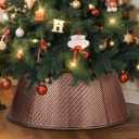 Lanpn Metal Christmas Tree Collar 20 inch, Christmas Tree Ring Collar for Small Mini Pencil Xmas Stand Cover Real Artificial Trees Indoor Outdoor Decoration (Bronze, Twill Weave)