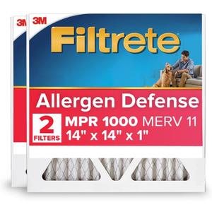 Filtrete 14x14x1 AC Furnace Air Filter, MERV 11, MPR 1000, Micro Allergen Defense, 3-Month Pleated 1-Inch Electrostatic Air Cleaning Filter, 2 Pack (Actual Size 13.81 x 13.81 x 0.81 in)