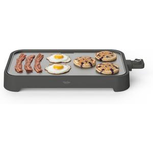 Martha Stewart 12” x 22” Electric Griddle, XL Ceramic Nonstick Flat Top Cooking Surface, Adjustable Temperature Dial, Drip Tray, Dishwasher Safe, 1500W Fast Even Heating, Pancakes & Eggs, Caviar Gray