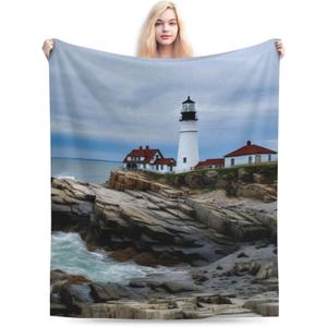 Sea Lighthouse Ultra-Soft Flannel Throw Blankets, Blanket for Bed Couch Sofa, All Seasons Home Camper Travel 50"x40"