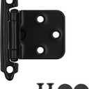 JQK 1/2 Inch Overlay Cabinet Door Hinges Black, 10 Pack 5 Pairs Flush Face Mount Cupboard Self-Closing Kitchen Cabinet Hinges with Door Bumper, CH200-BK-P10