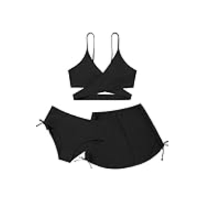 Girls 2 Piece Swimsuits with Skirts Criss Cross Swim Bathing Suits Teen Girls' Swimwear Adjustable Strap Bikini Set Black