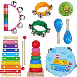Kids Musical Instruments for Toddlers,Baby Musical Toys for Toddlers,Christmas Kids Gifts,First Birthday Gifts for Boys Girls, Kids Xylophone, Maracas for Baby, Wooden Instruments Toddler Toys with Bag