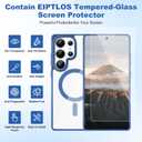 Strong Magnetic for Samsung Galaxy S25 Ultra Case, 2 Case&2 Screen Protector for S25 Ultra Phone,Mil-Grade Drop Protection,Clear and Blue