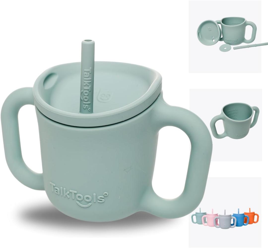 TalkTools ITSY Silicone Training Cup  Mini Straw Cup for Baby - Anti Leak, Spill Proof and BPA Free Cup with Straw Insertion for Kids (Sage)