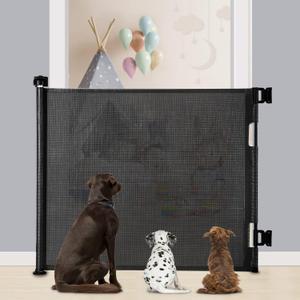 Retractable Baby Gate, Extra Wide Safety Kids or Pets Gate, 33 Tall, Extends to 55 Wide, Mesh Safety Dog Gate for Stairs, Indoor, Outdoor, Doorways, Hallways, (33x55- Black)
