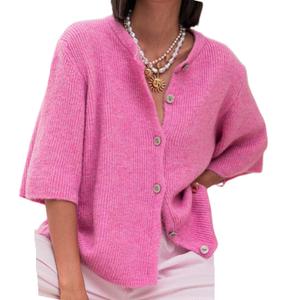 Women's Y2K Button Down Cardigans Shirts Summer Short Sleeve Knitted Blouse Top Going Out Cropped Knit Tops XL