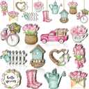 Maitys 36 Pcs Spring Flower Wooden Ornaments Sunflower Tulip Easter Tree Decoration Floral Gnome Hanging Wood Cutout Pastel Spring Decor for Home Small Tree Party(Sweet)