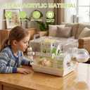 Loungewave Acrylic Hamster Cage, 2-Tier Gerbil Cage with Wooden Wheel, Small Dwarf Hamster Cage Habitat, Garden Mouse Cage for Pet Mice, Clear View Inside Easy to Clean, Green