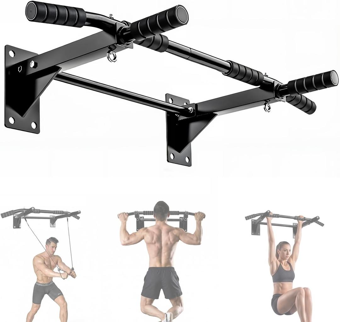 Pull Up Bar Wall Mounted - Multifunctional Wall Mounted Pull Up Bar for Home Gym, Workout Strength Training Equipment, Chin-Up Bar with 2 Suspension Anchors