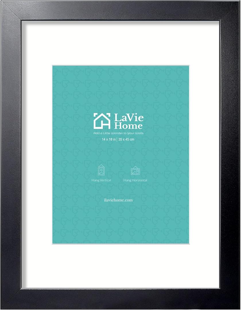 LaVie Home 14x18 Picture Frame Black Poster Frame,Display Pictures 12x16 with Mat or 14x18 Without Mat, Stable and Sturdy Frame and Polished Plexiglass, Horizontal and Vertical Format of The Walls