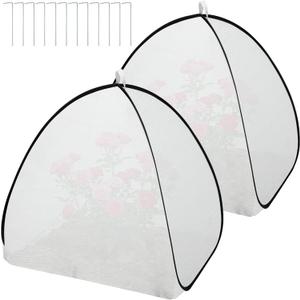 DECOHS 2 Pcs White Pop Up Plant Shade Cover Tent, 22 x 22 x 22 Inch Garden Sunshade Cloth Sun Protection Tent, 60% Sunblock Plant Cover Net with Stakes for Outdoor Plants Flower Potted