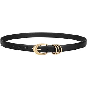 LEACOOLKEY Women's Leather Belt for Jeans Dress Pants Fashion Ladies Leather Belt with Gold Buckle (Black)
