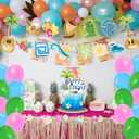 59 Pcs Hawaiian Birthday Party Supplies, Tropical Luau Summer Themed Party Decoration Hawaiian Backdrop Balloons Cake Cupcake Topper for Palm Leaf Flower Themed Party Decor