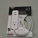 Cordinate Designer 1-Outlet 2-USB Charging Extension Cord with Surge Protection, Gray Braided Dcor Fabric Cord, 10 ft, 2.4A USB Charging Ports, with Tamper Resistant Safety Outlets, 37917 (White)