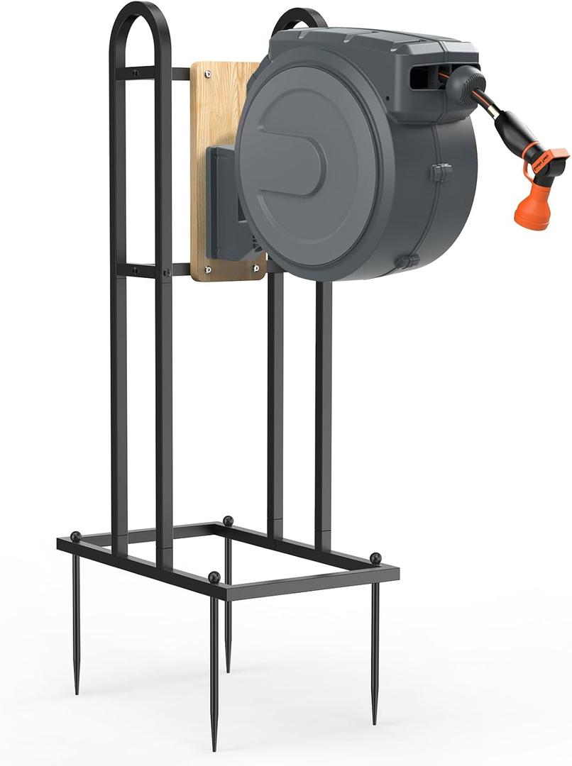 Retractable Hose Reel Stand, No Wall Damaged - Hose Holder, Freestanding Garden Hose Holder for Outside, Fit for Most Garden Hose Reel with Mounting Brackets