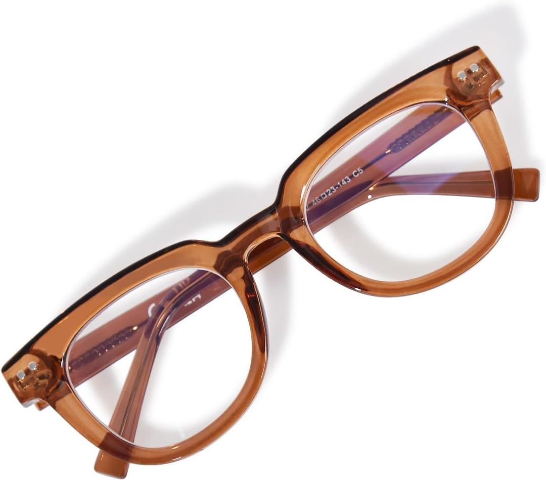 OPTOFENDY Oversized Blue Light Blocking Glasses for Women, Anti Eyestrain & UV Protection Square Computer Eyeglasses (Coffee)