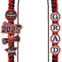 JOTFA Graduation Leis 2025 and Graduation Cords, Graduation Money Leis with 8 Graduation Glitter Patches for Graduation Party Decorations (Graduation Lei & Graduation Cord, Red & Black)