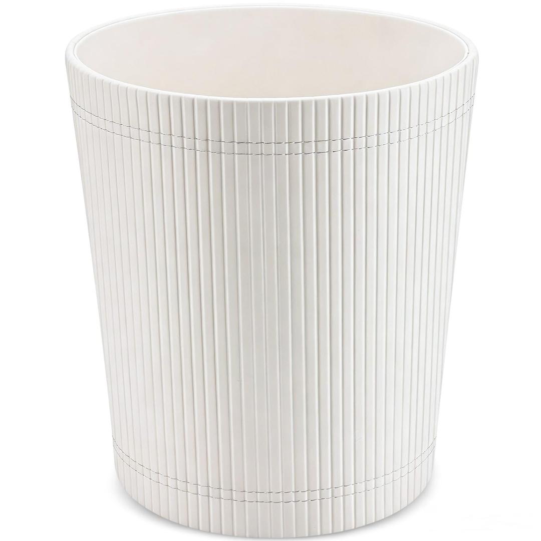 GORESE Pu Leather Trash Can, 2.6 Gallon Wastebasket, Small Wastepaper Basket for Office, Bedroom, Living Room, Round Trash Bin Home Decor, Cream White