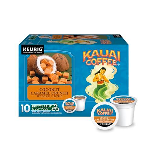 Kauai Coffee K-Cup Pods for Keurig Brewers – Arabica Coffee, 10% Hawaiian – Medium Roast, Nutty Caramel with Tropical Coconut – Coconut Caramel Crunch, 1 Pack of 10 Single Serve K-Cups, Set of 4, Best By: 09/24/2026