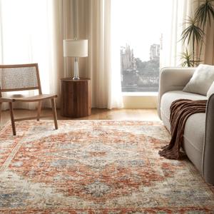 SLEEP ZONE 3x5 Area Rug for Bedroom, Machine Washable Area Rugs for Living Room, Low Pile Lightweight Non Slip Carpet, Vintage Rug for Dining Room, Home Office, Brick