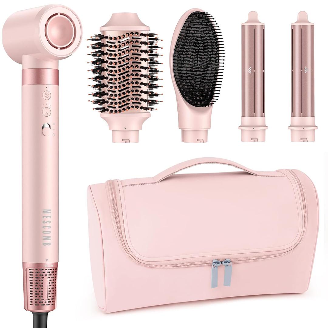 5 in 1 Hair Dryer Brush – Fast Blow Dry & Curling Styling Tool for Frizz-Free Volume, Smooth Hair & No Heat Damage – Includes Travel Bag