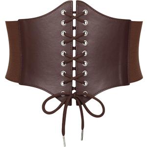SANSTHS Wide Corset Belt for Women Lace-up Renaissance Corset Hight Waist Elastic Belt for Halloween Costume Parties (S:Fits waist from 27"-30", Coffee-style 1)