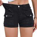 Women's Stretchy Jean Shorts Mid Waisted Twill Shorts Stretch Junior Booty Denim Shorts with Pockets Club Night (Medium, Black)