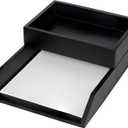 Demigo Desk Organizer Letter Tray Set of 2, Acacia Wood Tabletop Desktop for Storage Paper Letter Folders Notebooks Copy Print, Workspace Holder, Keep Stationery Saver (Black)