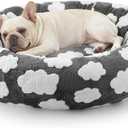 JOEJOY Donut Small Dog Bed, Round Cat Beds for Indoor Cats with Removable Washable Cover, Orthopedic Cute Puppy Kitten Pet Bed with Jacquard Shaggy Plush & Non Skid Bottom, Black (Grey)