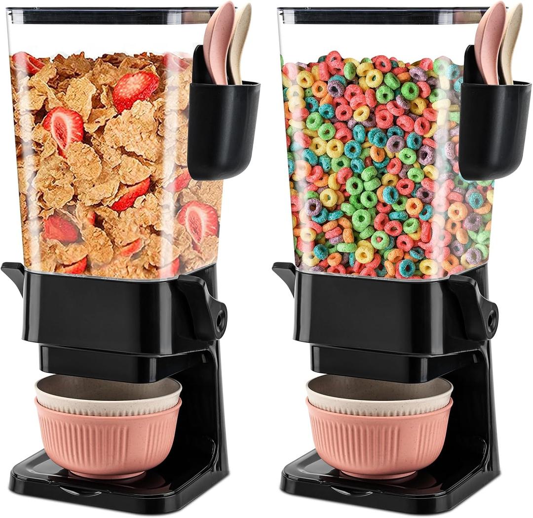 Cereal Dispenser Countertop Black 2 Pack with Bowls Spoons Cutlery Box,5.5 QT Dry Food Dispenser Snack Organizer Containers Storage for Pantry Kitchen Organization Oatmeal Nut Granola Candy (Black - 2pack)