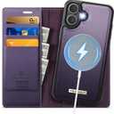 Wallet Case for iPhone 17 Compatible with Magsafe, 2-in-1 PU Leather Flip RFID Blocking Card Holder Stand Shockproof Magnetic Detachable Cover for iPhone 17 Case 6.3", Fashion Purple