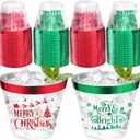 60Pcs Christmas Party Decorations Cups - 9Oz Merry Christmas Theme Red Green Disposable Plastic Cups for Xmas Wedding Thanksgiving Birthday Holiday Party Supplies Xmas Party Drinks