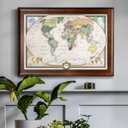Renditions Gallery Colorful World Map Canvas Wall Art with Walnut Frame Wall Hanging Travel Map with Push Pins for Home, Office, Classroom