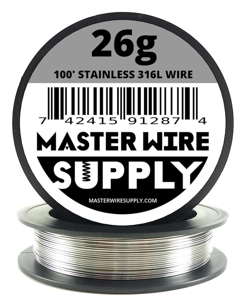 Stainless Steel 316L - 100' - 26 Gauge Wire - 100ft - 0.4mm - 0.016in - Made in USA - Master Wire Supply