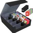 AOBOPLE Trading Card Storage Box,3200+ Card Box Storage with 24 Dividers and 4 Foam Supporters PU Leather Magnetic Cards Deck Case for MTG,TCG, Magic and Sport Cards,Great Gift for Card Collectors (3200+Black Grey)