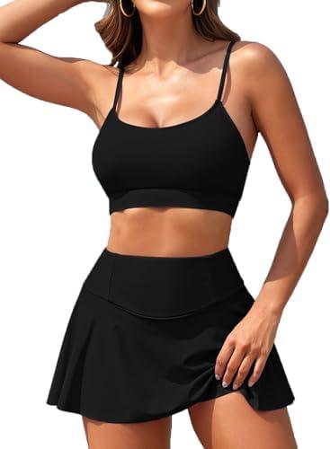 Kisscynest Womens Swim Skirt High Waisted Bikini Sets Two Piece Tummy Control Swimsuits Scoop Neck Sporty Bathing Suit, Size: S