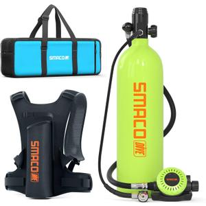 SMACO S700 Mini Scuba Tank 1.9L Portable Diving Tank Reusable Pony Bottle up to 30 Minutes Dive Time Backup Lung Air Tank Kit Diving Oxygen Cylinder for Snorkeling Underwater Exploration Rescue