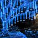 Enhon 2 Pack Meteor Shower Snowflake Lights Outdoor with Timer, Total 480 LED 12in 16 Tube Connectable Waterproof Meteor Rain Drop Christmas Light with Snowflake for Xmas Tree Roof Garden(Blue)