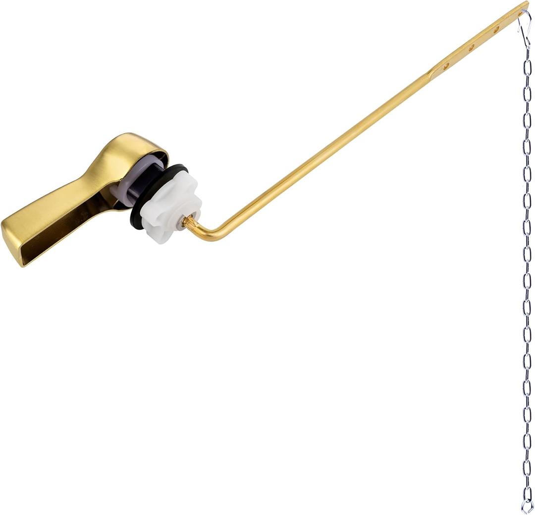 Hibbent Universal Metal Front Mount Toilet Handle Replacement Kit, Brass Toilet Flush Tank Lever with Stainless Steel Flapper Chains for Most Toilets, Brushed Gold Finish