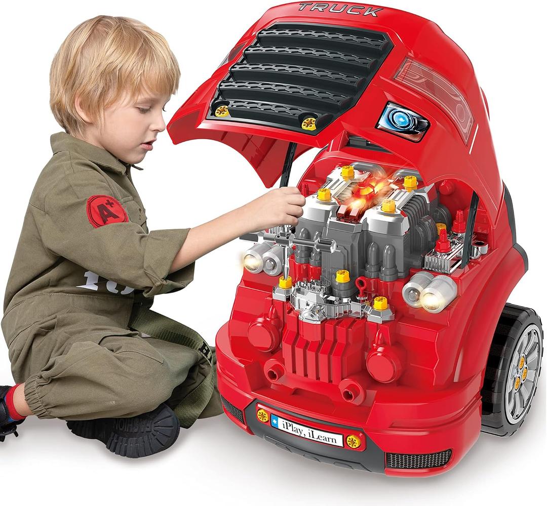iPlay, iLearn Large Truck Engine Toy, Kids Mechanic Car for Toddler Age 3-5, big, Large size of 18.3 x 16 x 13 inches