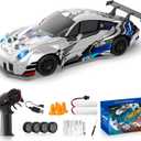 RC Drift Car 1:24 2.4GHz Remote Control Cars 4WD High Speed with LED Lights RC Cars, Two Batteries Drifting Tires Sport Race Car Toys for Kids Adults Boys Girls, White