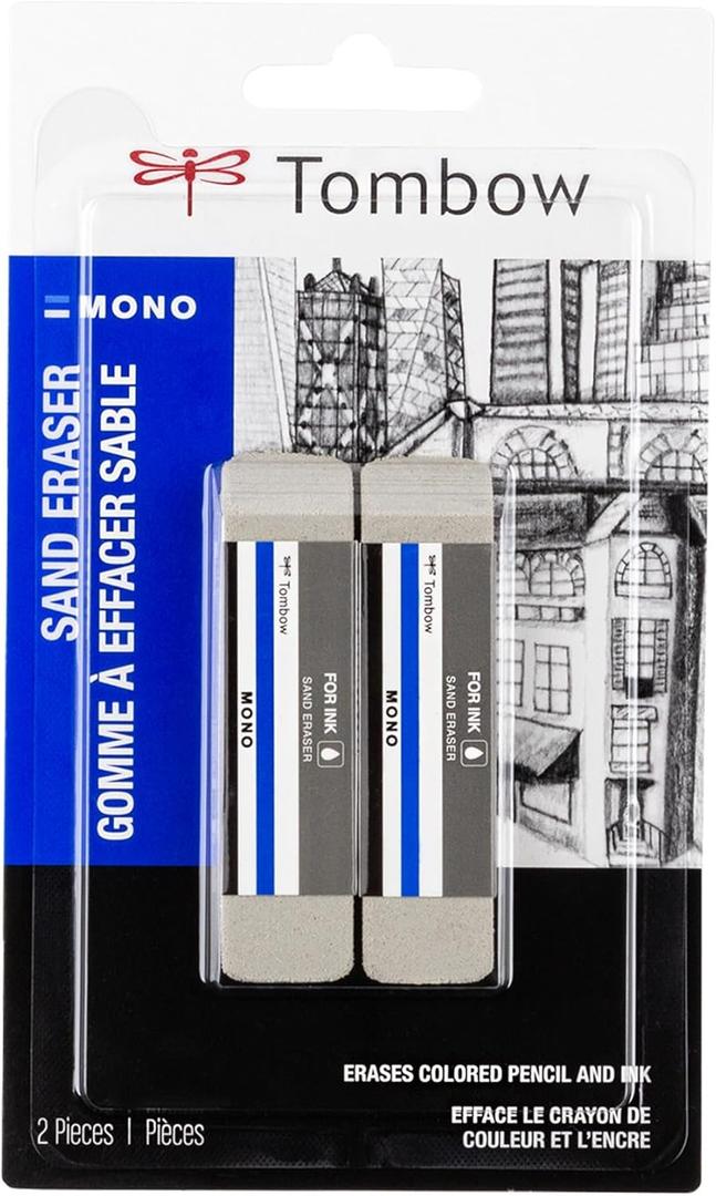 Tombow 67304 Mono Sand Eraser, 2-Pack. Silica Eraser Designed to Remove Colored Pencil and Ink Markings