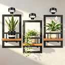 Wall Plant Holder with Light, 3 Pack Floating Shelves for Wall