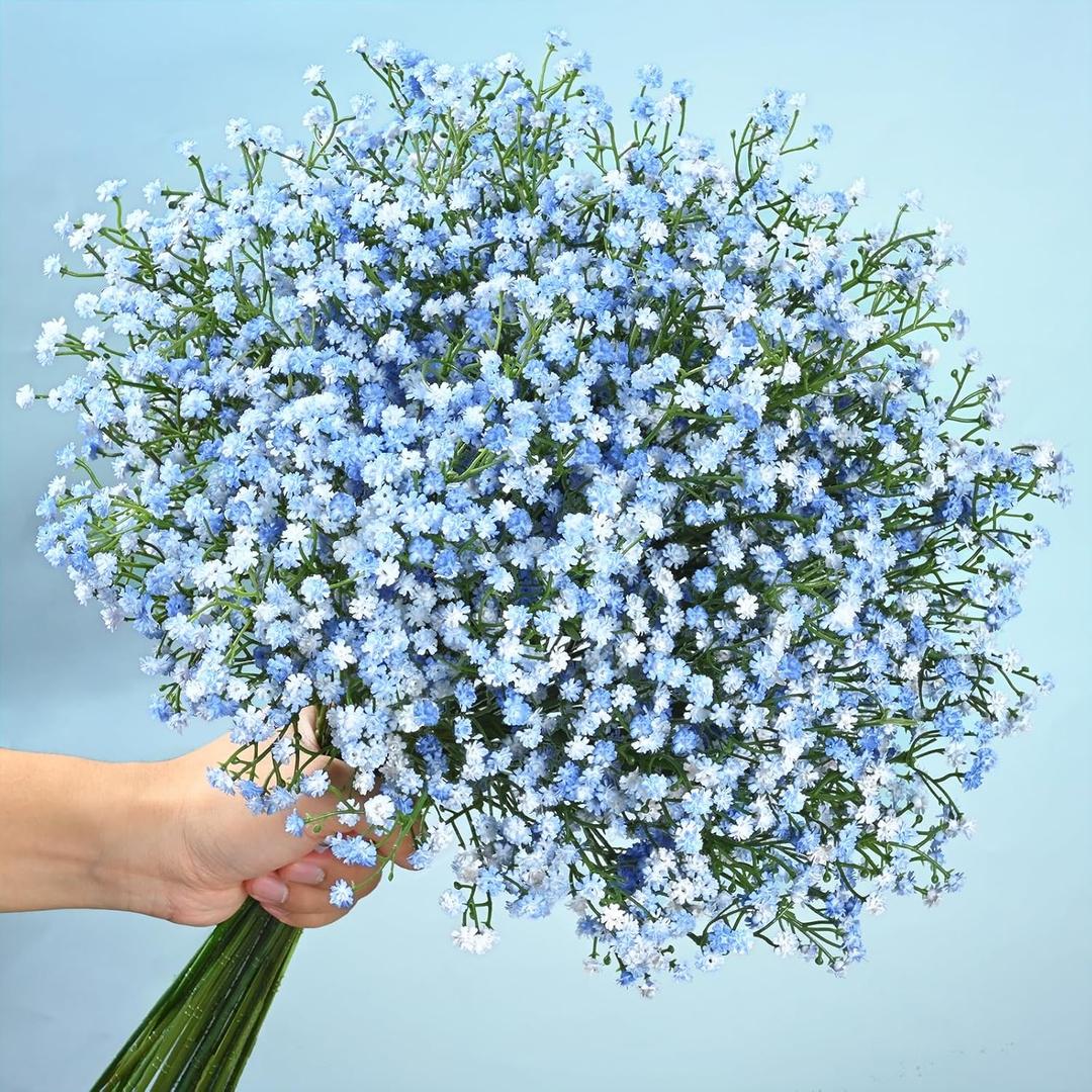 Artflower Babys Breath Artificial Flowers, 20Pcs Fake Baby Breath Flowers Artificial Bulk, Faux Blue Gypsophila Babies Breath Real Touch Flowers for Wedding Bouquet Floral Arrangement Party Home Decor