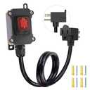 Inline Cord Switch with 3.3FT 14AWG Cable Piggyback Plug(3-Pronged), IP67 Waterproof Extension Cord with On/Off, AC/DC 20A-125V Inline Power Switch with Red LED Rocker Button