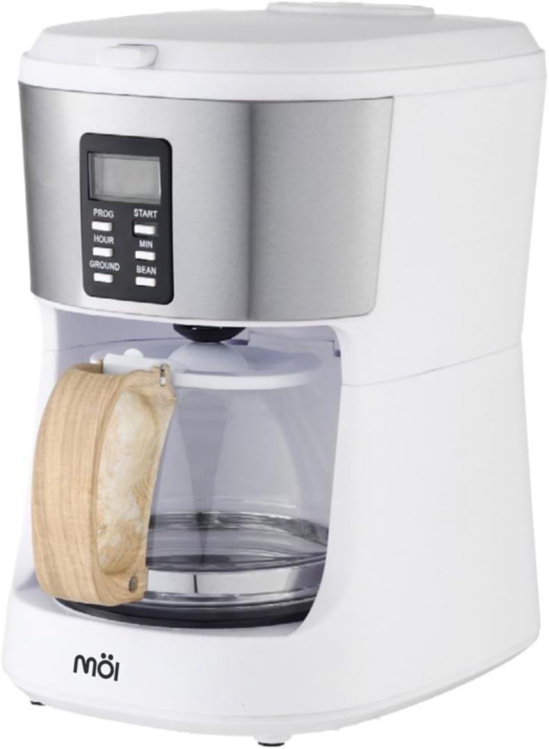 MOI 2 in 1 Grind & Brew Coffee Maker - 26/30 Seconds Grinding, Programmable Bean to Jar Coffee Machine with 7-8 Minutes Brew Time, LCD Display Coffee Maker with Grinder