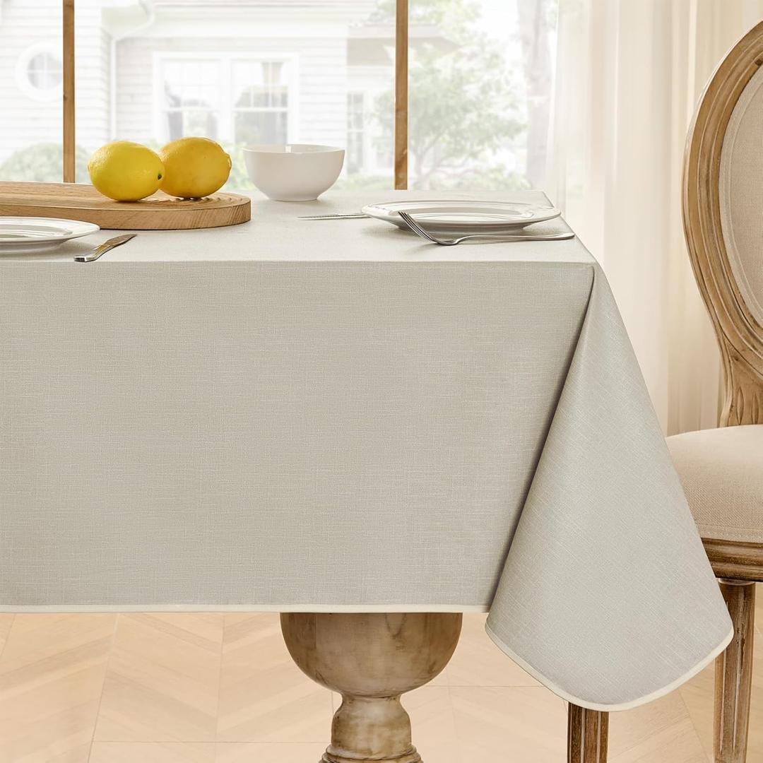Softalker Vinyl Tablecloth Rectangle, Outdoor 100% Waterproof Oil Proof Plastic Edge Binding Table Cloth, Heavy Duty Thick Wipeable PVC Table Covers for Picnic Dining Party - 54 x 78 Inch, Beige