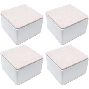 Bonsicoky 4 Pcs Self-Adhesive Furniture Bed Risers, Square Heavy Duty Carbon Steel Sofa Table Risers Adds 2" Height with Felt Pad, White